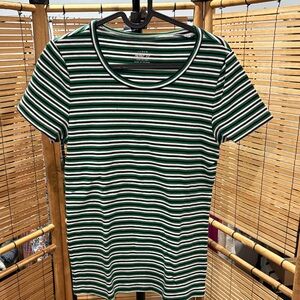 J. Crew Green and White Striped Short Sleeve Tee